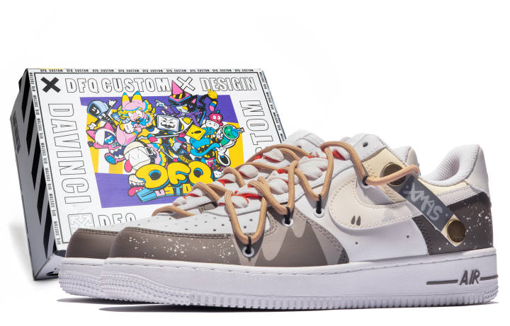 Nike Nike Air Force 1 Low top Skateboard Shoes Women's Brown Yellow Ecru