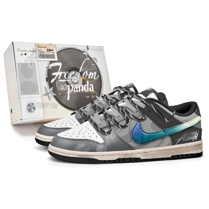 Nike Nike Dunk Freedom Panda, Box, Phantom Blue Slip Resistant Abrasion Resistant Low top Skateboard Shoes Unisex Gray White