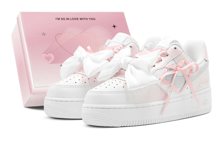 Nike Nike Air Force 1 Air Force 1, Lucky Heart, Girlish Ribbon, Heart, Couple's Slip Resistant And Breathable Low top