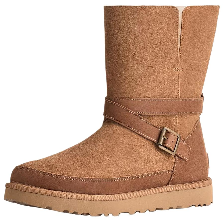 UGG Classic Novelty Cow Split Leather Thermal Snow Boots Women's Chestnut