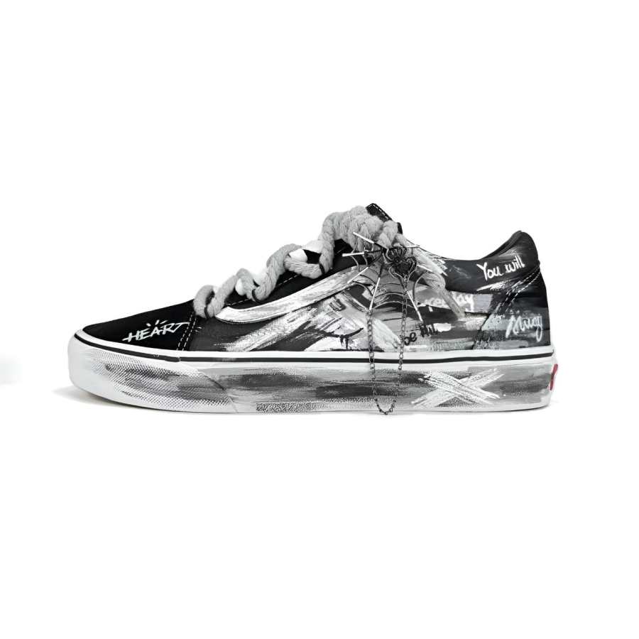 Vans Old Skool Black Thorn Island Cat, Gray Day Solitude Abrasion Resistant Abrasion Resistant Low top Skateboard Shoes