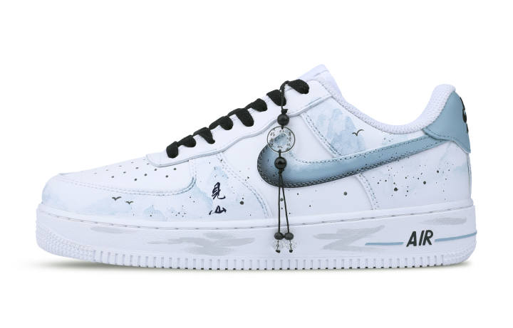 Nike Nike Air Force 1 Slip Resistant Low top Skateboard Shoes Men's White Gray Blue