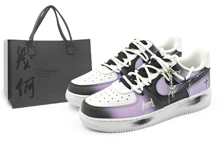 Nike Nike Air Force 1 Abrasion Resistant Low top Skateboard Shoes Men's Black Purple