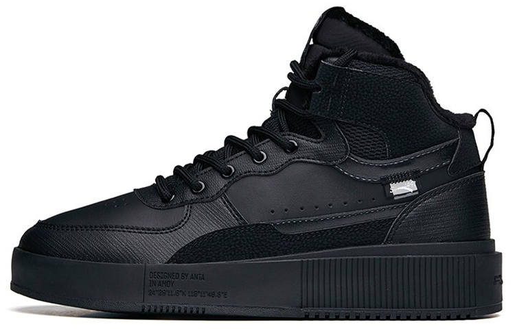 Anta Life Collection Thermal Slip Resistant And Abrasion Resistant High top Skateboard Shoes Women's Black Fleece Lined
