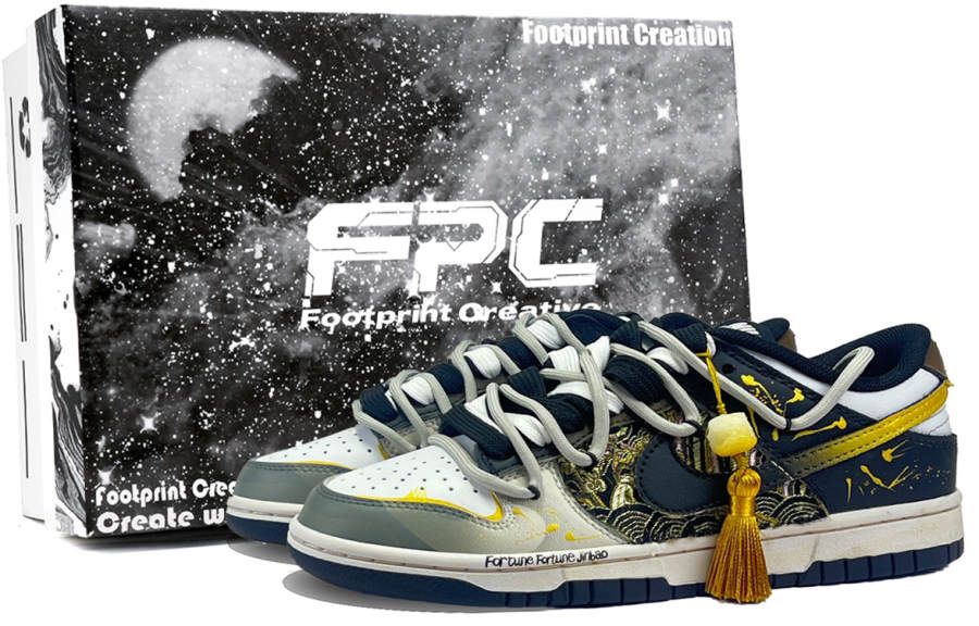 Nike Nike Dunk Ink Heritage 2 Footprint Creation Abrasion Resistant Balance Low top Skateboard Shoes Unisex Black Gold