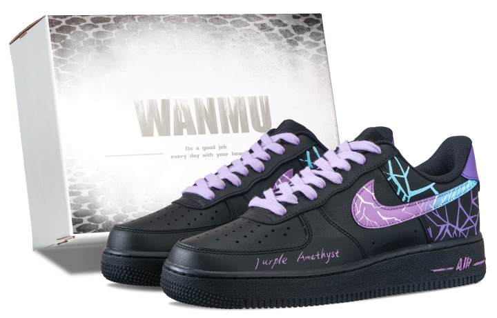 Nike Nike Air Force 1 Purple Moon Galaxy Slip Resistant Abrasion Resistant Low top Skateboard Shoes Unisex Black Purple