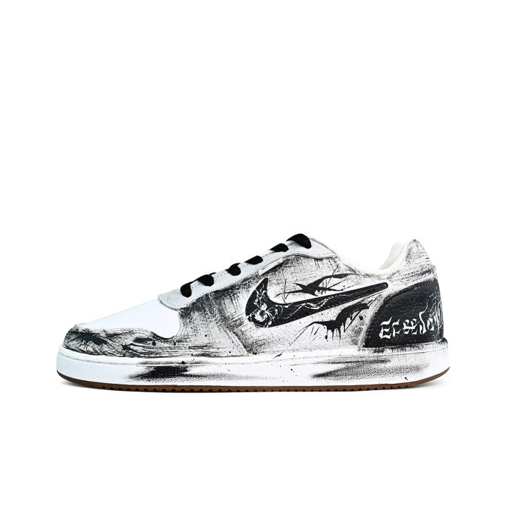 Nike Nike EBERNON Abrasion Resistant Lightweight Breathable Low top Skateboard Shoes Men's Black White