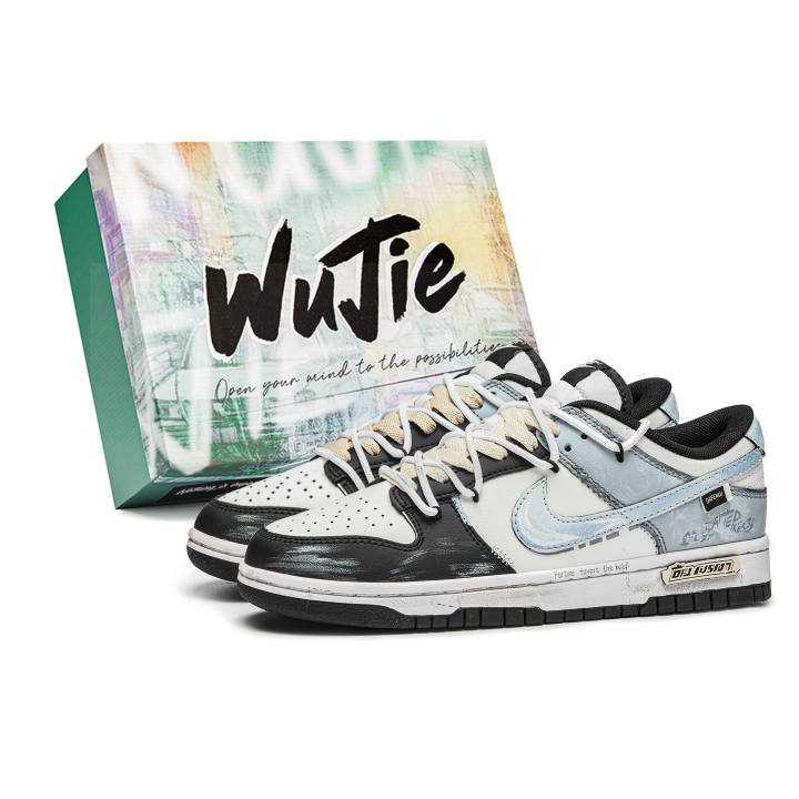 Nike Nike Dunk Icy Snow World Leather Cushioning, Wear Resistant Low top Skateboard Shoes Men's White Blue
