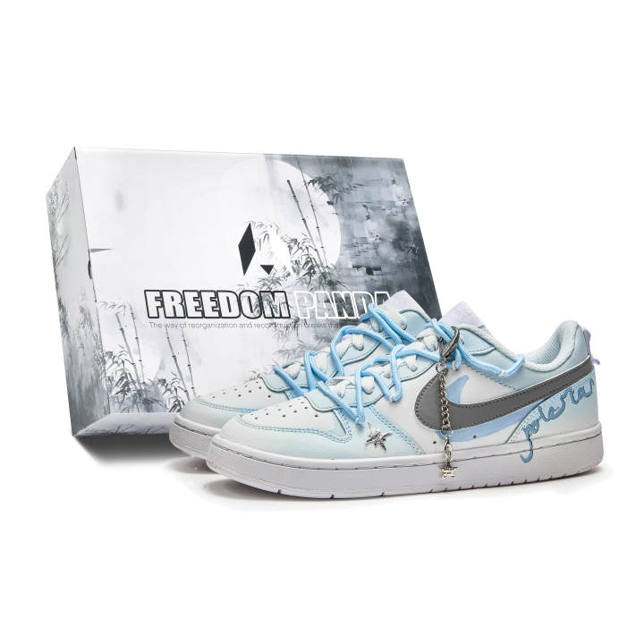 Nike Nike Court Borough Freedom Panda, Box, Polaris Slip Resistant Low top Skateboard Shoes GS Blue