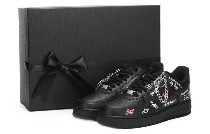 Nike Nike Air Force 1 Lightweight Coverage Low top Skateboard Shoes GS Black
