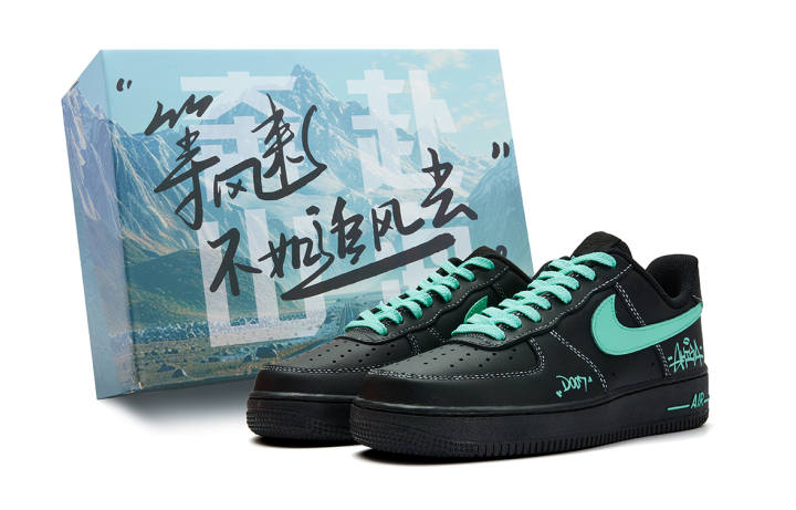 Nike Nike Air Force 1 Slip Resistant Abrasion Resistant Low top Skateboard Shoes Unisex Black Cyan
