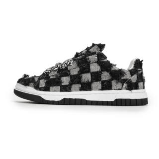 VXDT Checkerboard Patchwork Anti Slip Wear Resistant Low Top Skateboard Shoes Unisex Black Gray