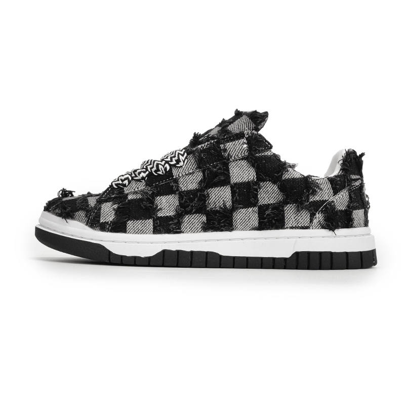 VXDT Checkerboard Patchwork Anti Slip Wear Resistant Low Top Skateboard Shoes Unisex Black Gray