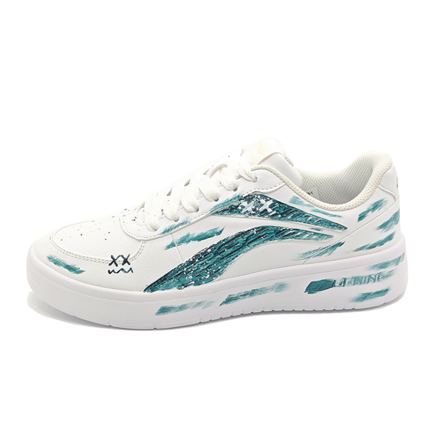 Li-Ning Li Ning Synthetic Leather Lightweight, Breathable, And Slip Resistant Low top Skateboard Shoes Men's White Green
