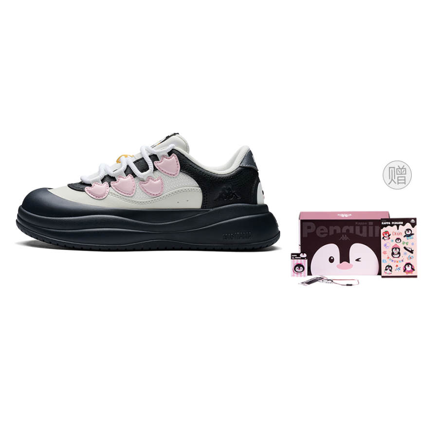 Kappa Penguin Shoes, Back to Back Height Increasing Low top Skateboard Shoes Women's Black White
