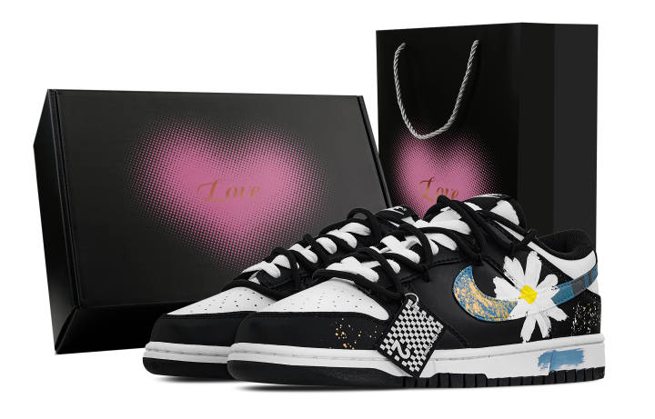 Nike Nike Dunk Between The Blossoms, Heart Box Abrasion Resistant Low top Skateboard Shoes Unisex Blue White Black