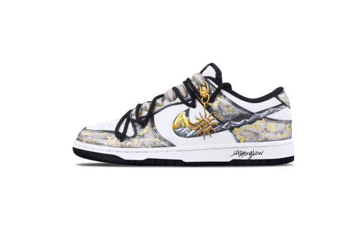 Nike Nike Dunk Sunlit Golden Mountain Abrasion Resistant Abrasion Resistant Low top Skateboard Shoes Unisex Black White Gold