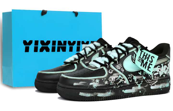 Nike Nike Air Force 1 Abrasion Resistant Low top Skateboard Shoes Unisex Black Green