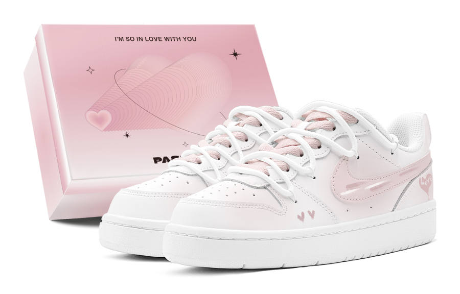 Nike Nike Court Borough Romantic Gift, Pink Love Tarts, Sweet Style Elegant Low top Skateboard Shoes Women's Pink White