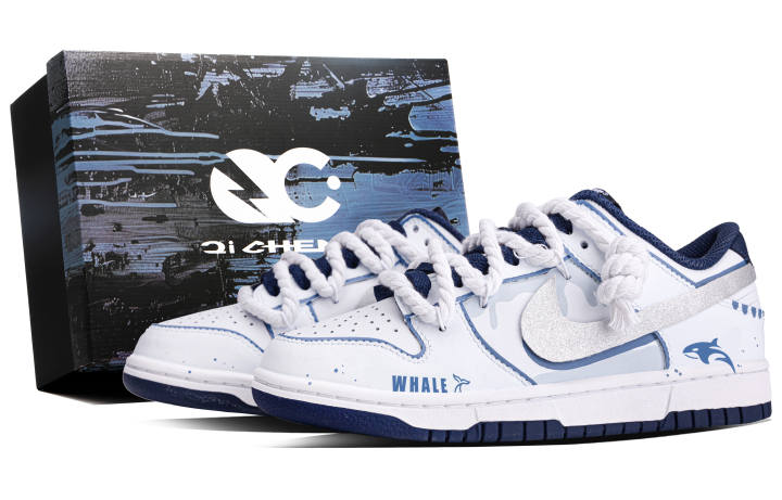 Nike Nike Dunk Whale Fall, Box Abrasion Resistant Low top Skateboard Shoes Unisex White Blue