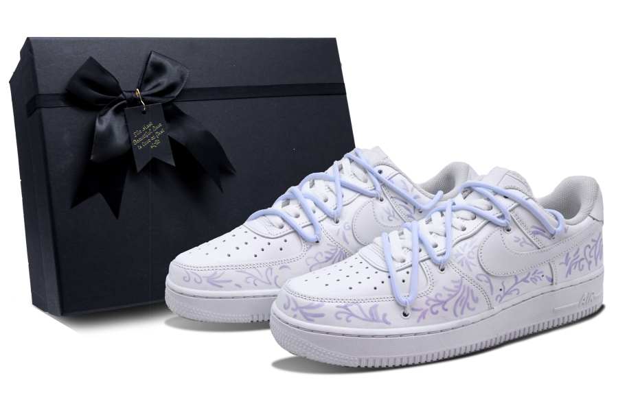 Nike Nike Air Force 1 Slip Resistant Abrasion Resistant Low top Skateboard Shoes Women's White Purple