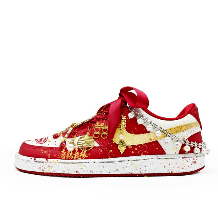 Nike Nike Court Vision Cushioning, Wear Resistant Low top Skateboard Shoes Unisex Red White Gold