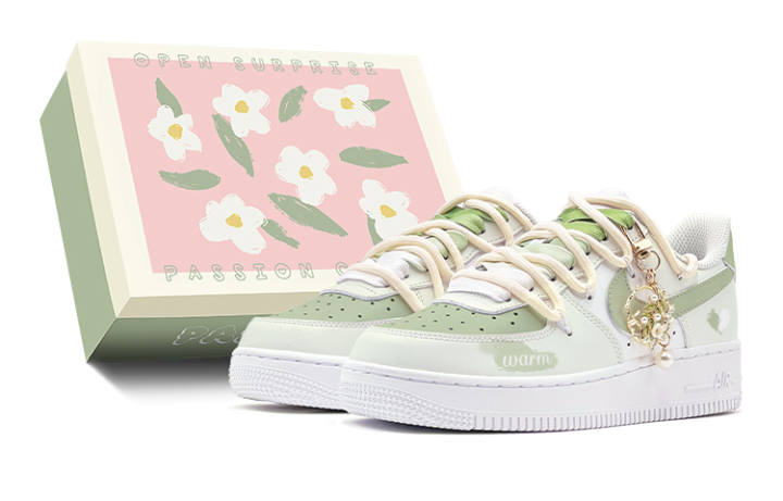 Nike Nike Air Force 1 Air Force 1, Summer Warm Sun, Small Heart, Youthful Vigor Low top Skateboard Shoes GS Green White