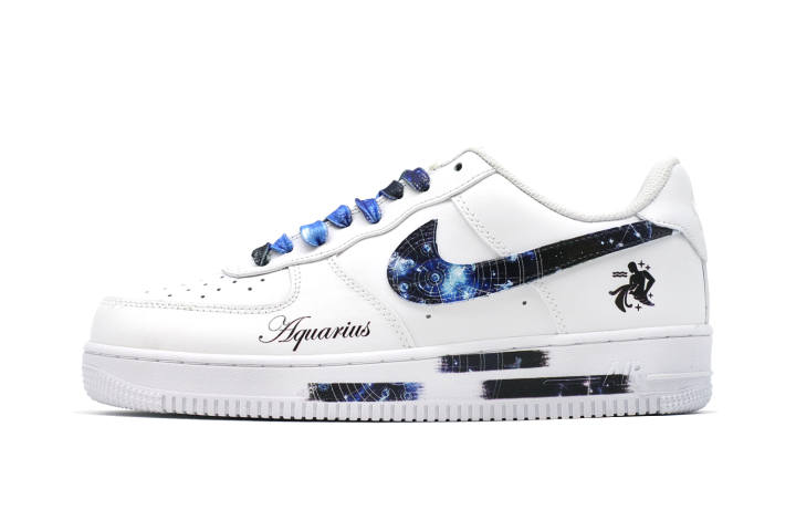 Nike Nike Air Force 1 Constellation Collection, Aquarius, Graffiti Low top Skateboard Shoes Men's Blue White