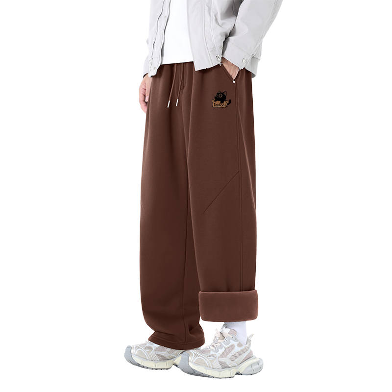 Tonlion Casual Pants Unisex Thickened And Fleece Lined Straight Fit Pants