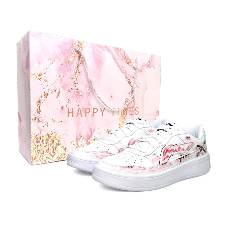 Li-Ning Li Ning Floating Boat Slip Resistant, Abrasion Resistant, Breathable Low top Skateboard Shoes Unisex White Pink