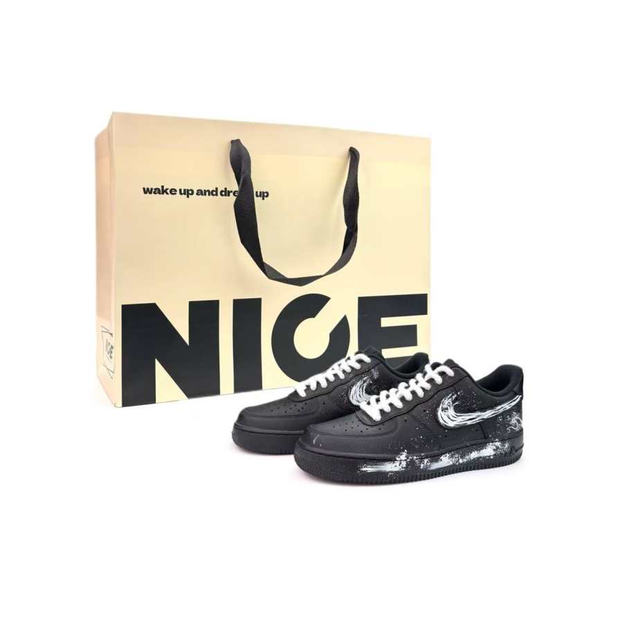 Nike Nike Air Force 1 Black Sea Fury Abrasion Resistant Breathable Low top Skateboard Shoes Unisex Black