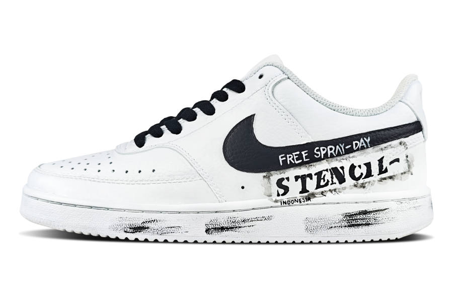 Nike Nike Court Vision 1 Party Leather Abrasion Resistant Abrasion Resistant Low top Skateboard Shoes Men's Black White
