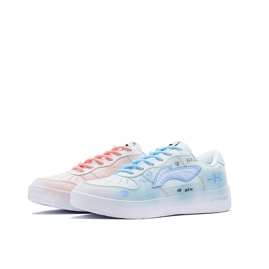 Li-Ning Li Ning Floating Boat Slip Resistant Abrasion Resistant Low top Skateboard Shoes Men's Blue Pink Mismatched