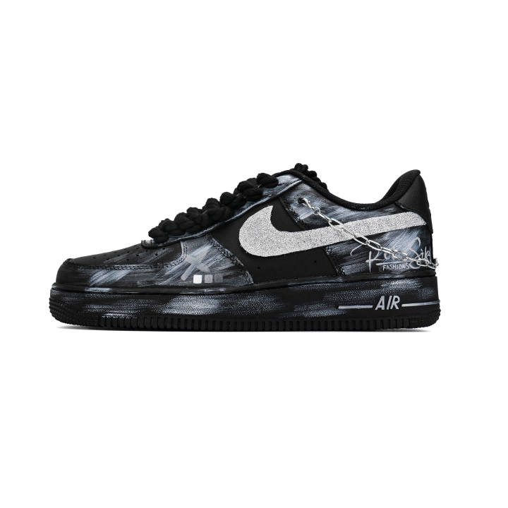 Nike Nike Air Force 1 Rubber Sole Cushioning, Wear Resistant Low top Skateboard Shoes Unisex Black Silver
