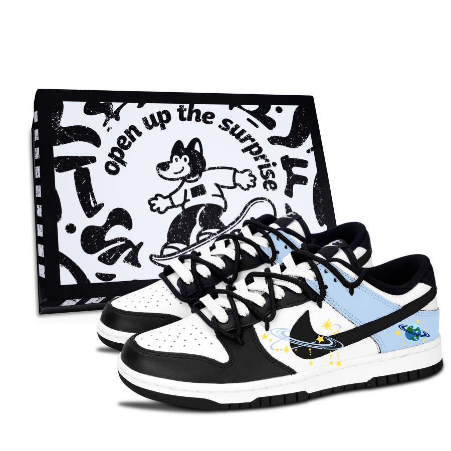Nike Nike Dunk Black White, Science Fiction Planet Abrasion Resistant Low top Skateboard Shoes Unisex Blue