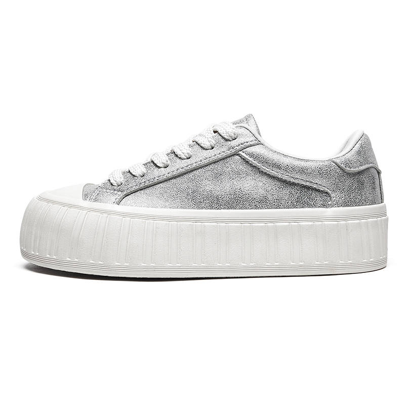 FEIYUE Athleisure, Platform Height-Increasing Slip-Resistant Abrasion-Resistant Low-top Skateboard Shoes Women's Silver