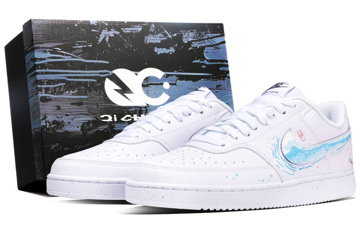 Nike Nike Court Vision 1 Blessing Fish Box Abrasion Resistant Low top Skateboard Shoes Unisex White Blue