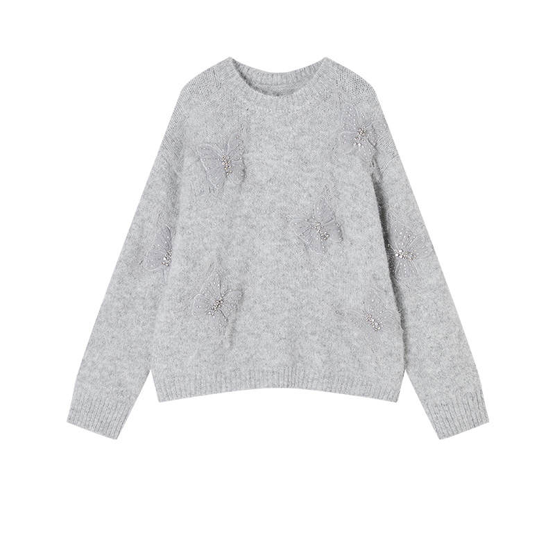 XIANGYING Knitwear Women's Light Gray Crew Neck Moderate Other