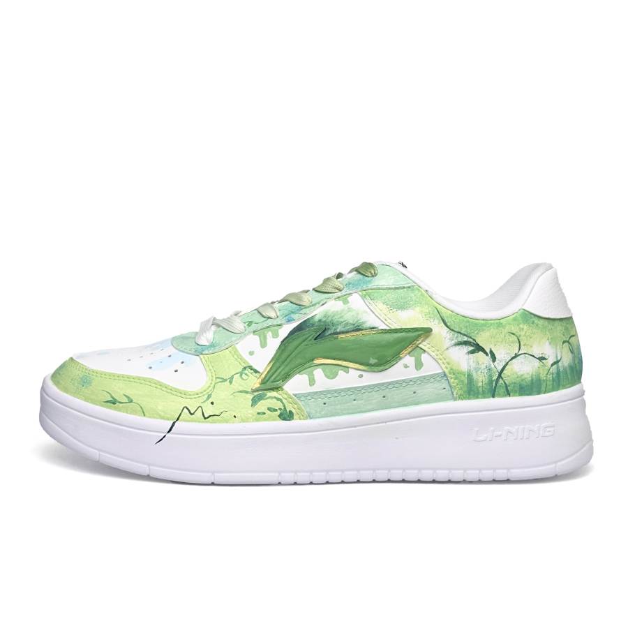 Li-Ning Li Ning Floating Boat Slip Resistant, Lightweight, And Breathable Low top Skateboard Shoes Unisex White Green