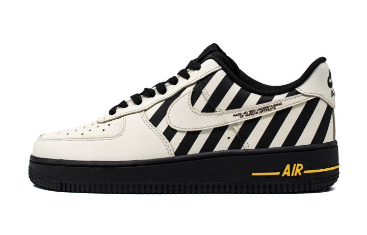 Nike Nike Air Force 1 Black Alert Leather Abrasion Resistant Low top Skateboard Shoes Unisex White Black Yellow