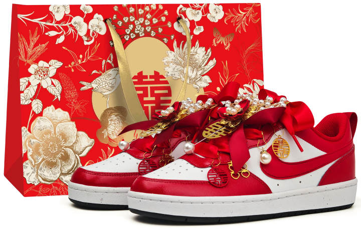 Nike Nike Court Borough 2 Wedding Shoes GS Heart Fluttering, Harmony Of Phoenix And Peacock Abrasion Resistant Low top