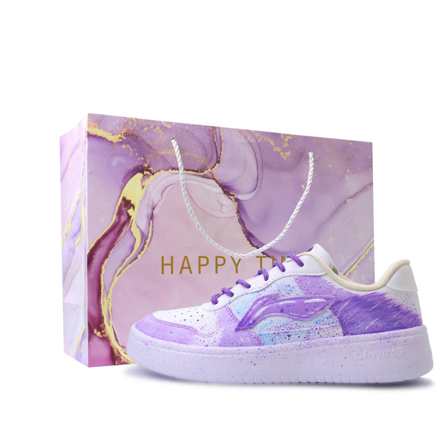 Li-Ning Li Ning Floating Boat Abrasion Resistant, Lightweight, And Breathable Low top Skateboard Shoes Unisex White Purple
