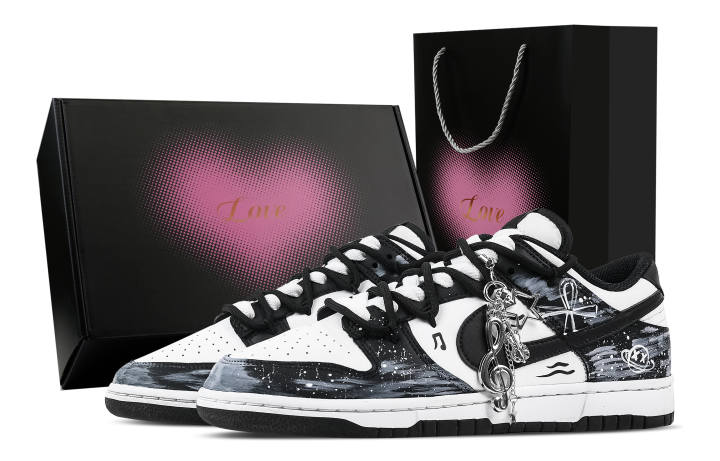 Nike Nike Dunk Ink Sound Star Track, Heart Box Abrasion Resistant Low top Skateboard Shoes Unisex Black