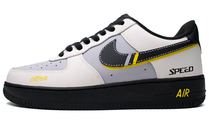 Nike Nike Air Force 1 Atala Abrasion Resistant Low top Skateboard Shoes Unisex Black White Yellow