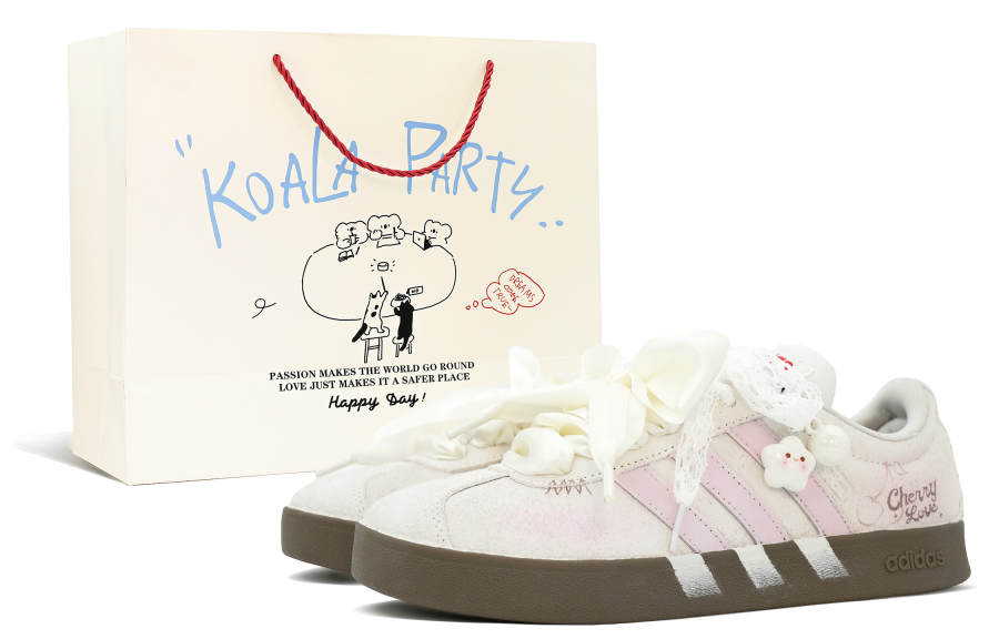 Adidas Adidas VL COURT 2.0 Skateboard Shoes Unisex Beige Pink