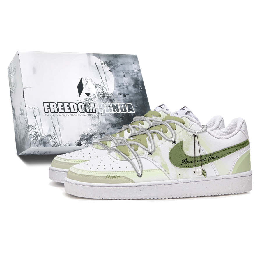 Nike Nike Court Vision Freedom Panda, Box, Rainy Forest Slip Resistant Low top Skateboard Shoes Men's White Green