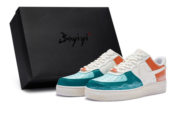 Nike Nike Air Force 1 Low top Skateboard Shoes Men's Blue White Orange