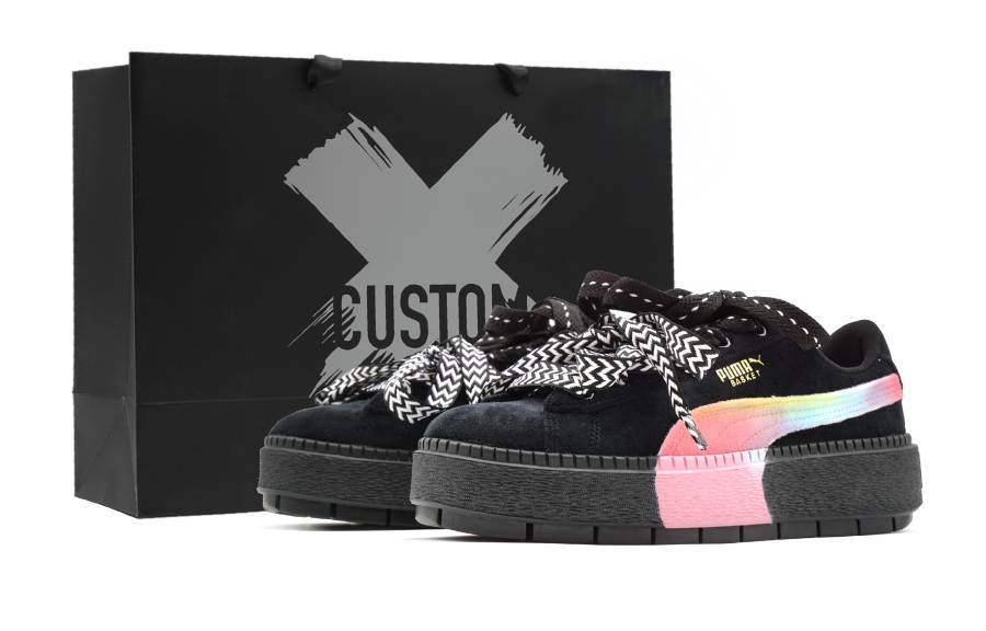 PUMA Platform Trace Rainbow Tunnel, Minimalist Style Suede Lightweight Low top Skateboard Shoes Women's