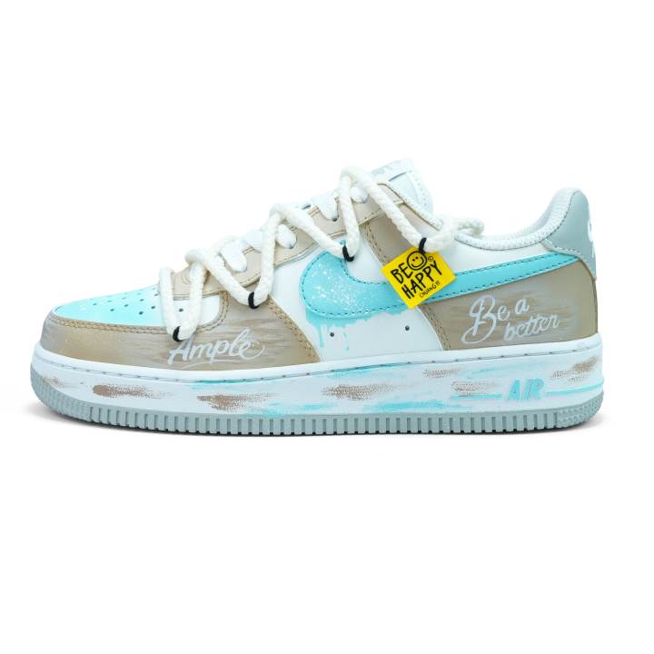 Nike Nike Air Force 1 Air Force 1 Abrasion Resistant Low top Skateboard Shoes Unisex Khaki Blue