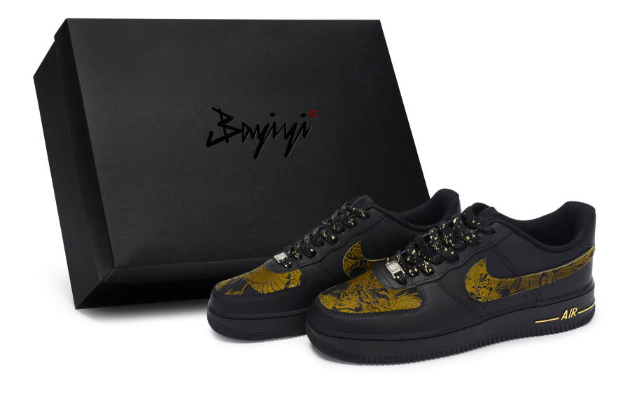 Nike Nike Air Force 1 07 811 Manufacturing, Gold Armor, Special Shoe Box Low top Skateboard Shoes Unisex Black Gold